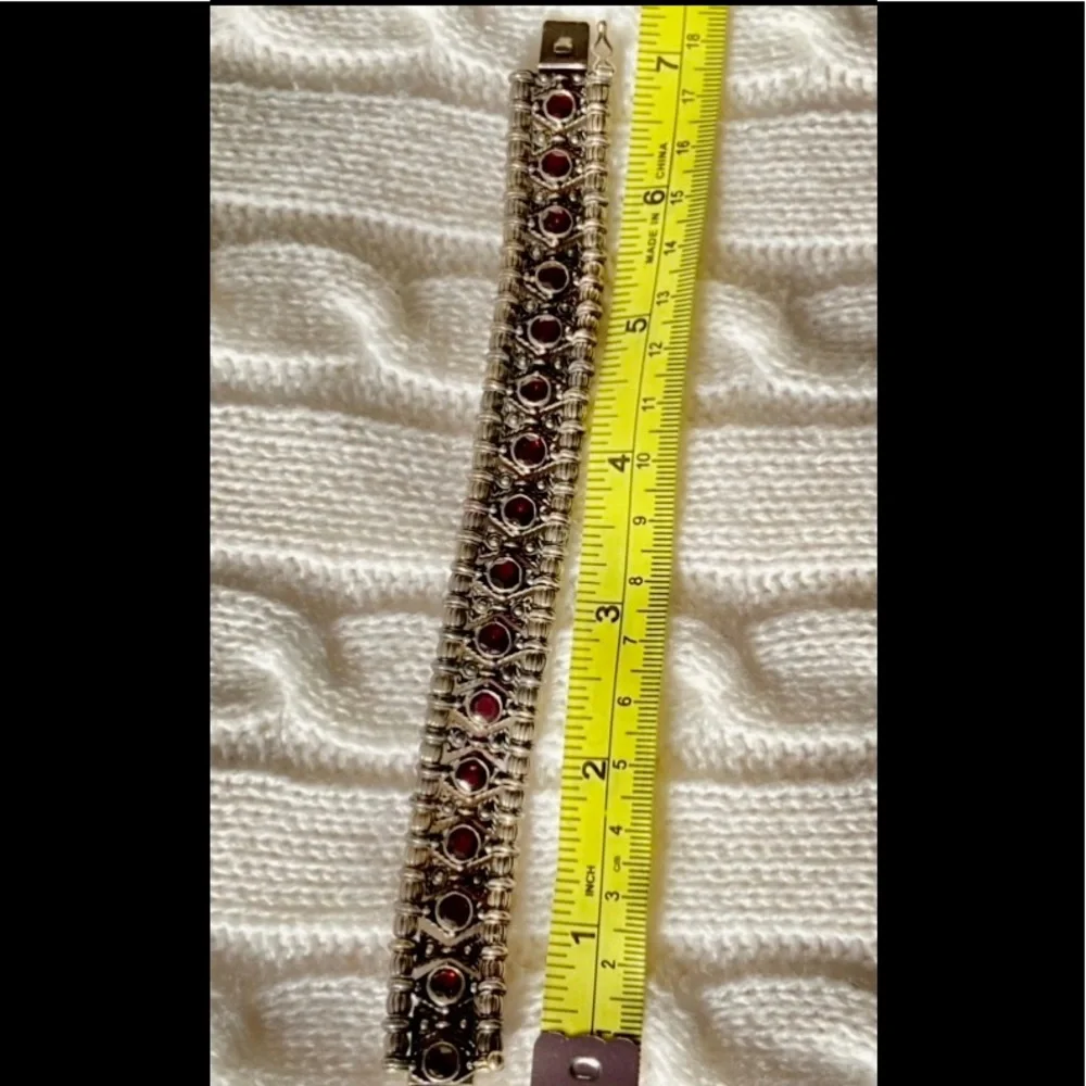 ❤️‍🔥2XHP❤️‍🔥VTG Gothic 925 Silver and Red Stone Bracelet - Picture 10 of 14